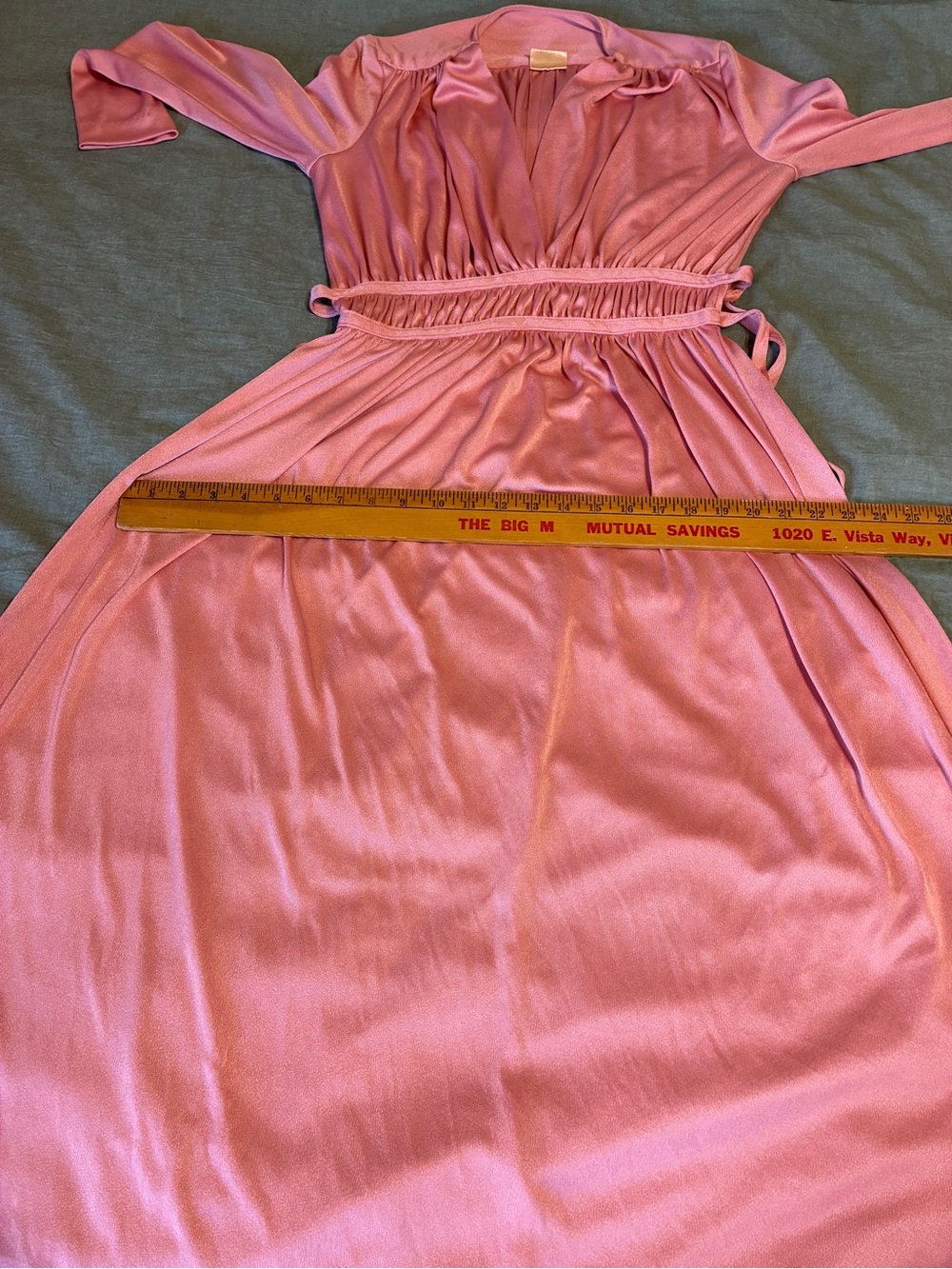 Vintage 70s Grecian Goddess Deep Plunge Pink Medium Maxi Dress - Picture 9 of 13